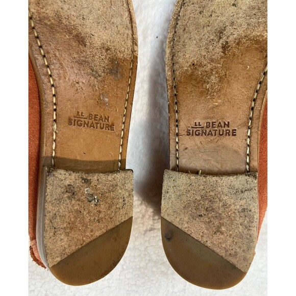 LL Bean Loafers Womens 8.5 Signature Handsewn Suede Shoes Coral Preppy Classic - Picture 3 of 15
